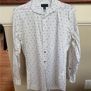 Alfani White Button-Down Shirt with Blue Paisley Print